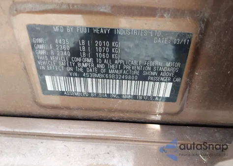 2011 Subaru Legacy 2.5I Limited z USA, uszkodzony, nr VIN 4S3BMBK69B3249800